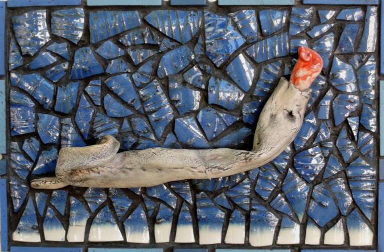 A Birth in the Cosmos, porcelain mosaic, $95