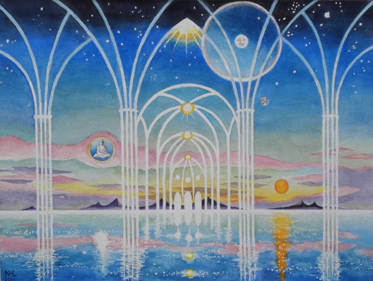 Buddha Dawn, Watercolor, 17 x 23, w/Frame 25 x 31, $1200.