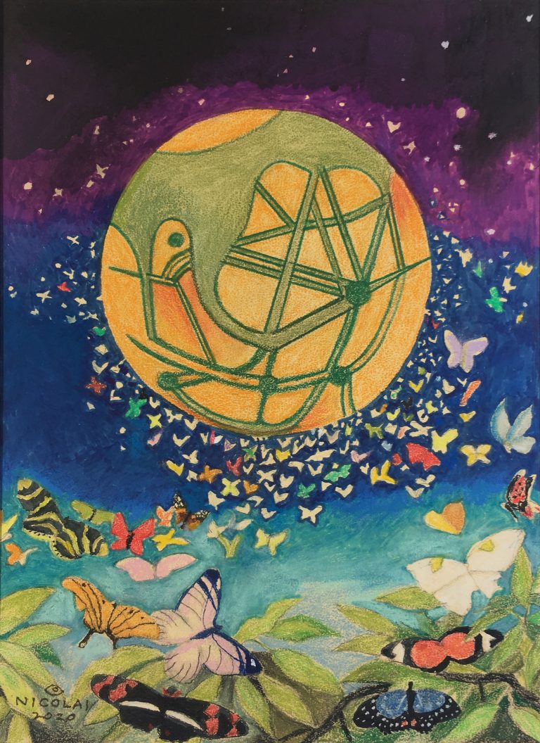 Flight to Mars - Sacred Spirit Animal Series, Pastels, 11 x 8 original, 18 x 14 w/frame $275.