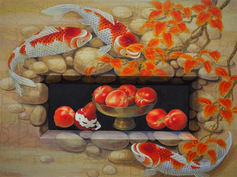 In Congruence - Nectarine and Koi, Acrylic, 30in x 40in, $2900