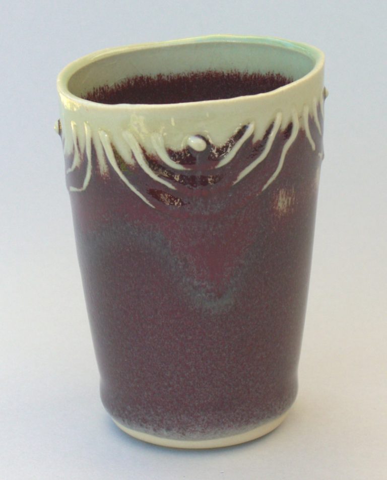slip-cast stoneware tumbler with slip trail design, small, $12