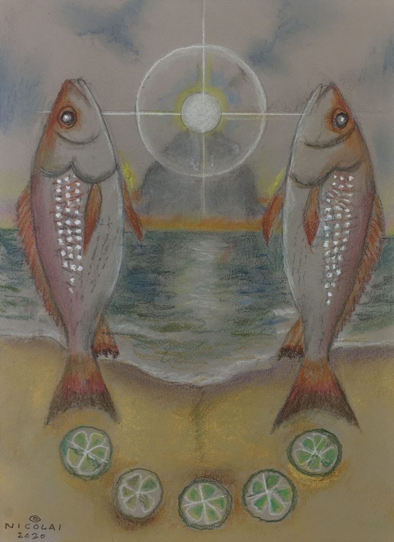 The Fisherman - Sacred Spirit Animal Series, Pastels, 11 x 8 original, 18 x 14 w/frame $275.
