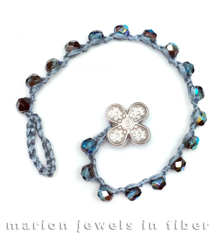 Single Wrap Crochet Bracelet - Silk tape, Czech fire polished beads, and unique Italian metal button, 6.5” long - $19. Available or made to order in many other colors and length. Single Wrap Crochet Bracelet - Silk tape, Czech fire polished beads, and unique Italian metal button, 6.5” long - $19. Available or made to order in many other colors and length.