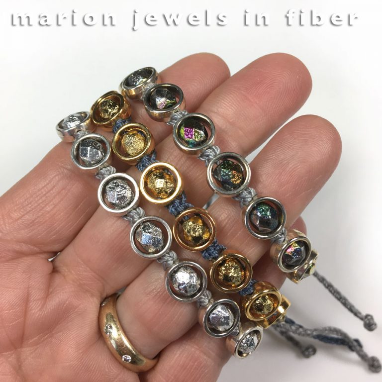 Square Knot Bracelets with Halo & Etched Czech Beads - Knotted and braided nylon cord, one size fits all with sliding closure - $39. each. Square Knot Bracelets with Halo & Etched Czech Beads - Knotted and braided nylon cord, one size fits all with sliding closure - $39. each.
