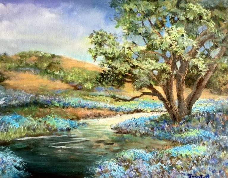 Texas Blue Bonnets, oil on canvas, 20 x 24 inches, framed, $850