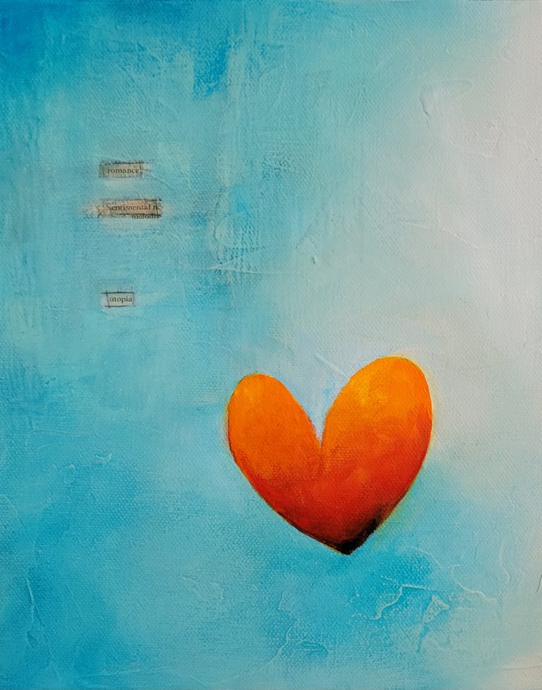 Romance is a sentimental utopia. / Acrylic and newsprint on canvas / 10' x 8' / NFS