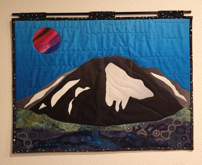 Mt Lassen-Lupin fields art quilt, 18x24 inches-NFS