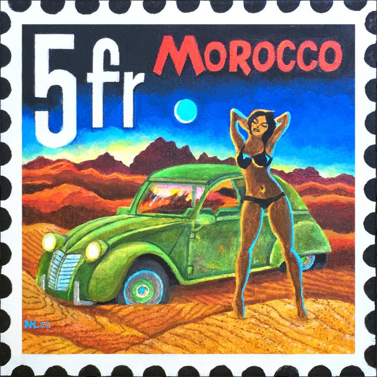 5Fr. Morocco - 12 x 12 Acrylic on Canvas $225. Giclée, 12 x 12 Bare Print $59.