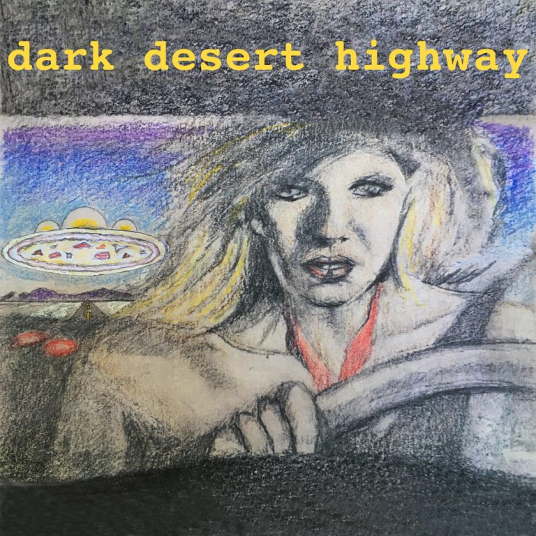 Dark Desert Highway - Giclée from Pastel and Prisma Drawing Digitally Enhanced. 7 x 7 print with 13 x 13 frame, $60. Giclée, 12 x 12 bare print $59. 12 x 12 Giclée print with 18 x 18 black frame $150.