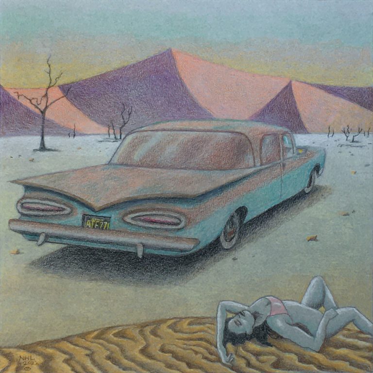 Rest Stop - Pencil Drawing, 12 x 12, 19 x 19 w/frame, $400