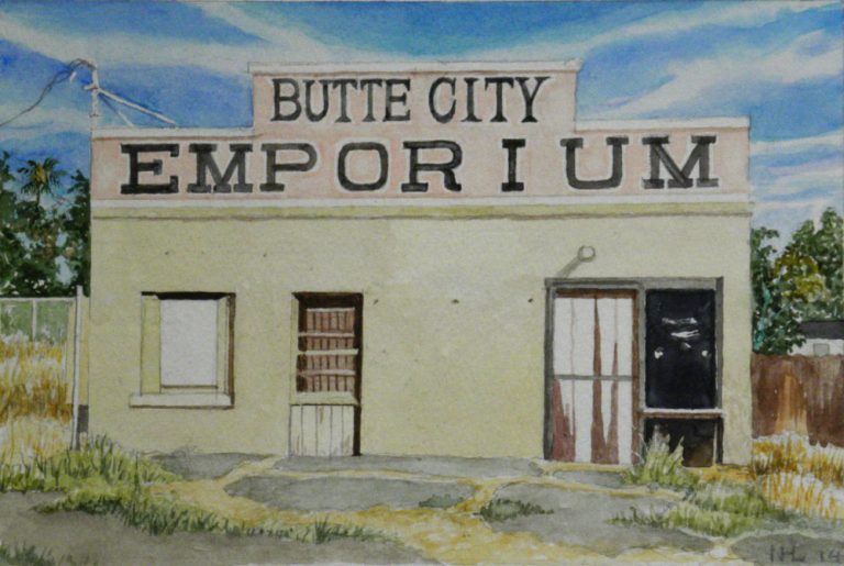 Butte City Emporium - Watercolor, 7 x 9, 15 x 19 framed, $275.