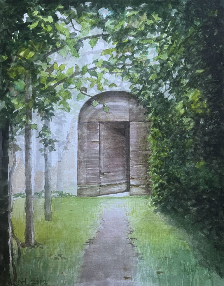 Flora's Gate - 2012, Watercolor, 9 x 7 in, 19 x 15 framed, $225.
