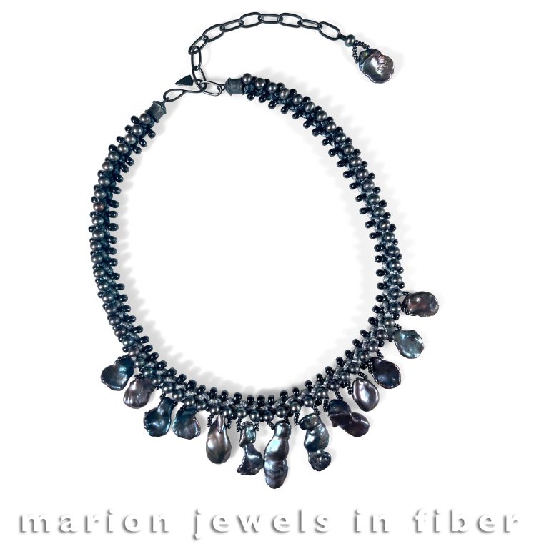 Braided Neckpiece with Keishi Pearls #2, fiber jewelry, $350. Braided Neckpiece with Keishi Pearls #2, fiber jewelry, $350.