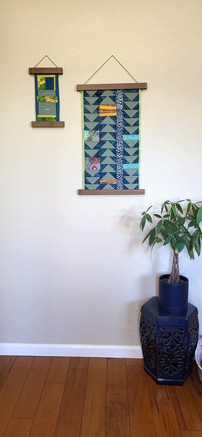 Golden Maze and Abstract Flight art quilts, priced individually